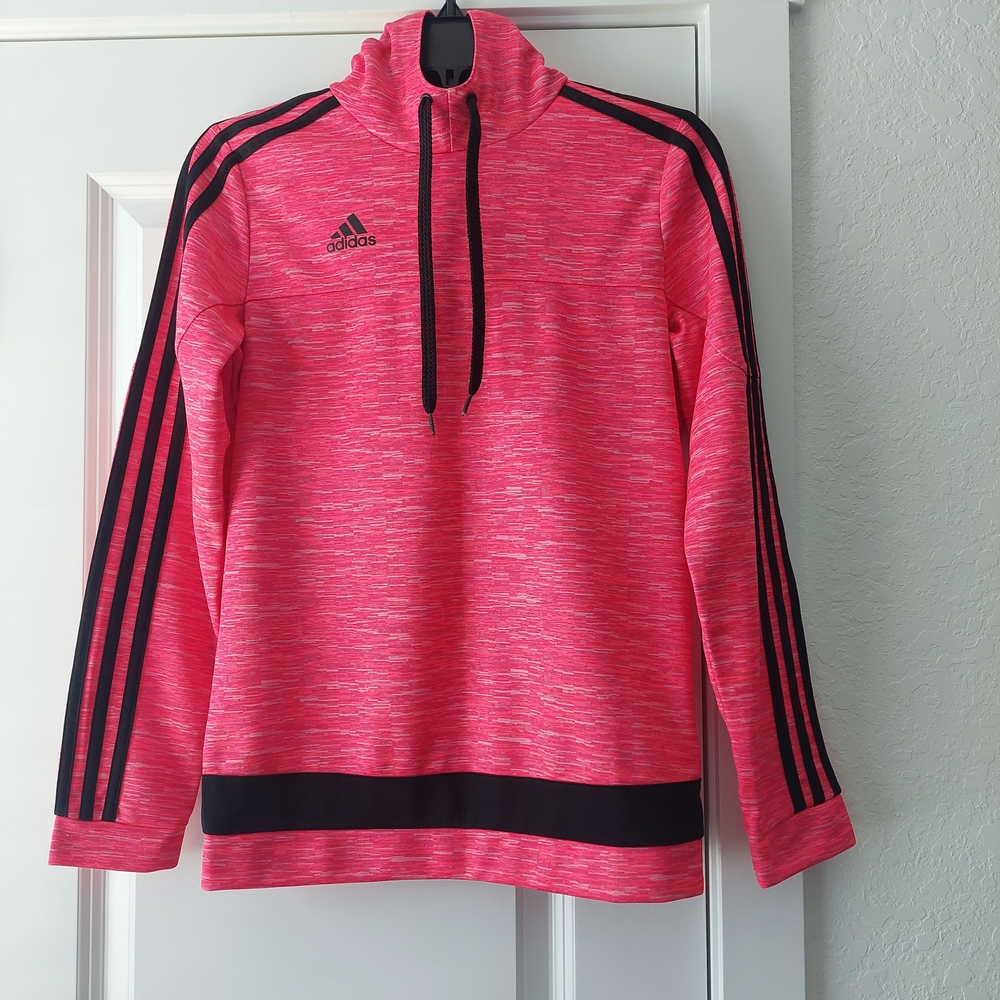 Adidas Women's Bright Pink Hoodie with Black Accents